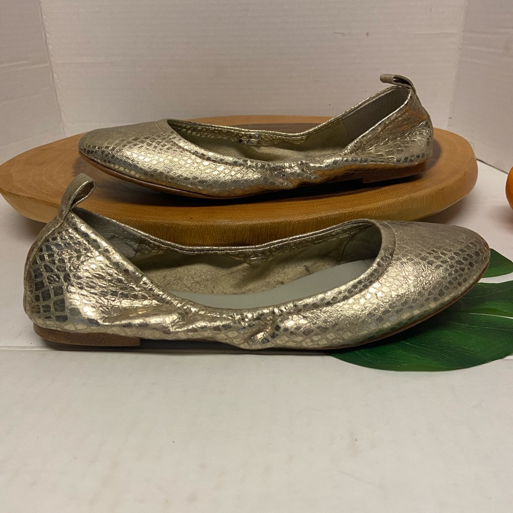 1. sTAte SHAY Gold Leather Snakeskin Ballet Flats - Picture 2 of 8